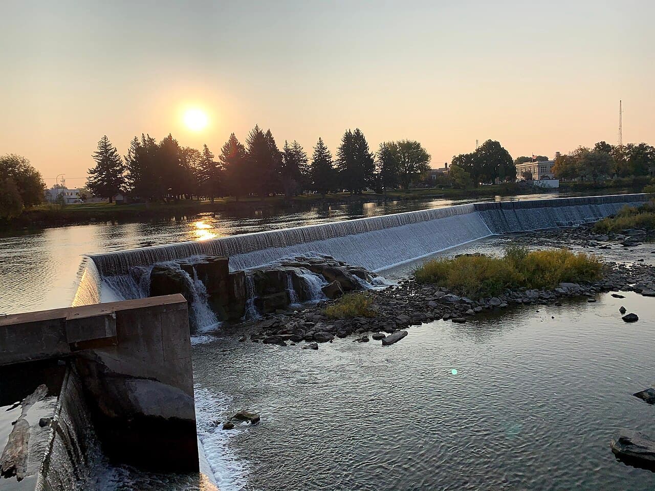 Idaho Falls on the Snake River near the downtown river walk.
